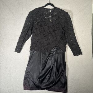Vintage Black‎ Satin Dress With Lace Cover Up Tank Dress 50s Cocktail Mini